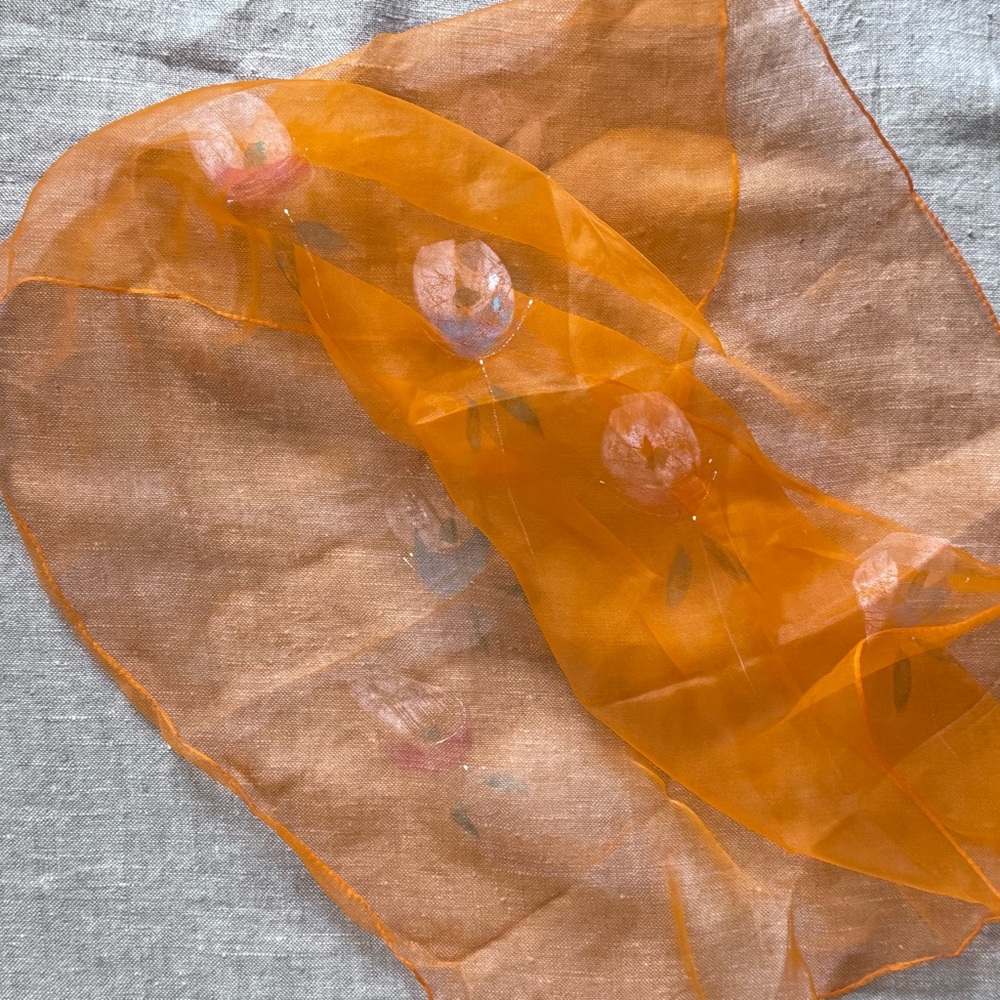 vintage chiffon scarf lot orange & green - Picture 3 of 11